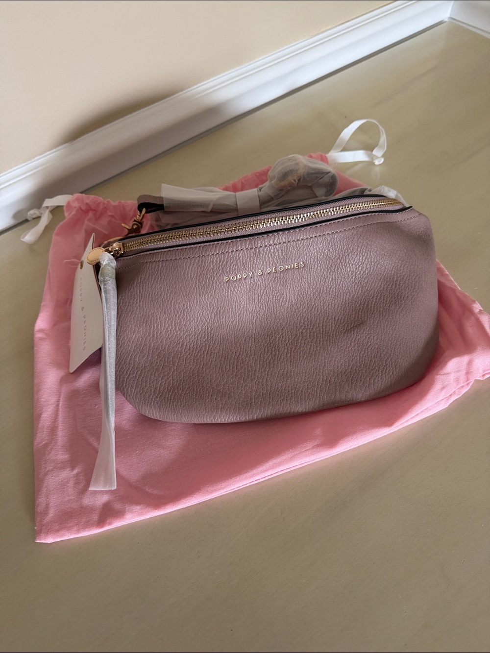 Poppy & Peonies Dusty Rose Pebbled Leather Crossbody - Dusty Violet - NWT
